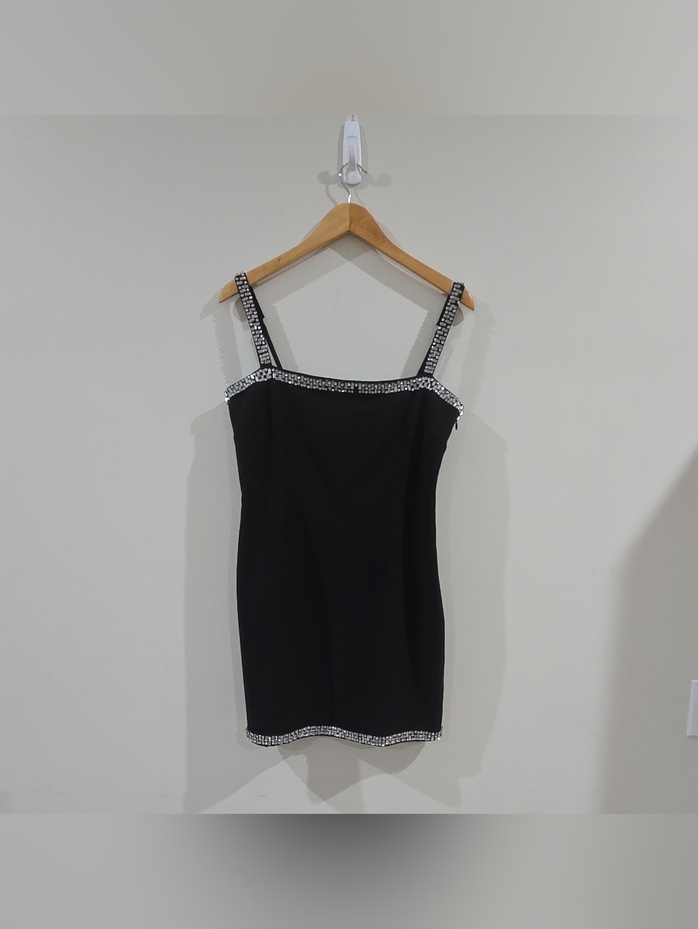 SEXY Gianni Bini BLack Rhinestones Mini Slip Dress Square Neck Size 8